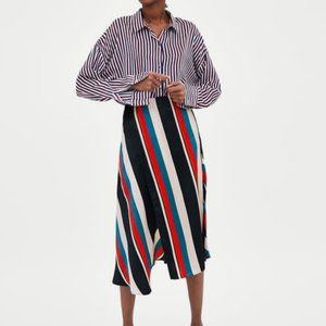 Zara Strip Satin Split Skirt Made In Morocco Retro Blogger Trendy Size Large